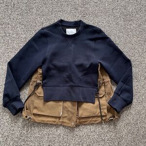 Sacai Japan Navy Sweatshirt Khaki Utility Jacket Inset Sz 1